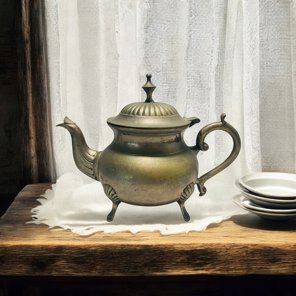 Rare VNTG Footed Ornate Teapot with Handle EPNS Solid Brass Tea Kettle Decor - Picture 1 of 5